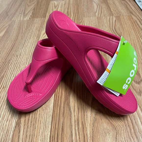 Women's Croc Sloan Platform Flip Flop Thong Sandal SZ 7 Raspberry - Picture 2 of 7